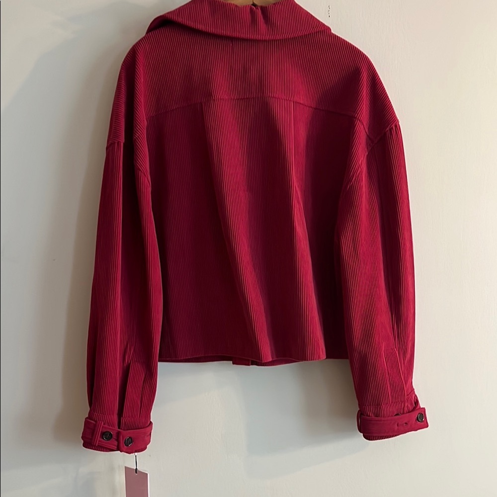 NWOT Avec Les Filles Berry Pink Button Down Shacket Jacket Top Size L - Picture 4 of 5